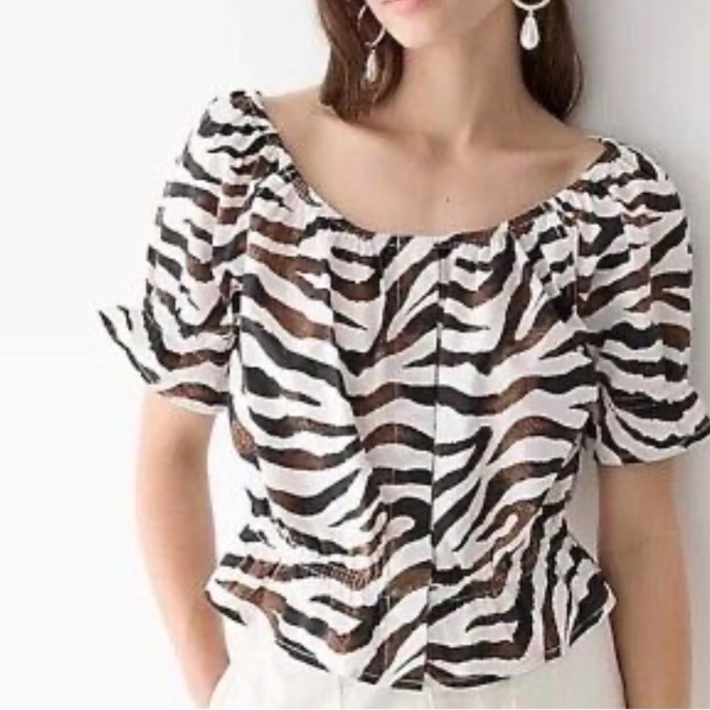 J. Crew Gathered Scoop Neck Top in Zebra Print